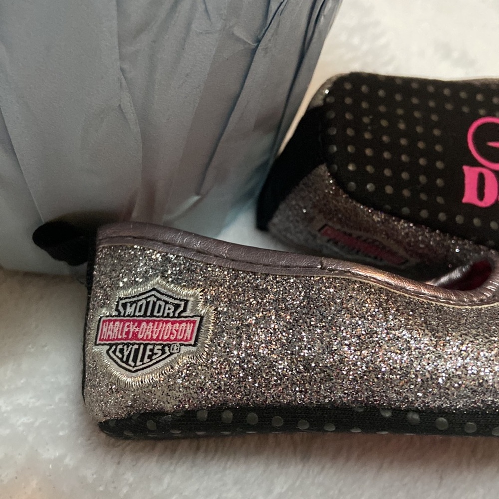 Harley Davidson Cycles Toddler Size 2/3 Silver Sparkle Shoes - Picture 7 of 10